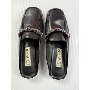 Brighton Leather Mules‎ Slides Loafers Ornament Detail Black Size 6M